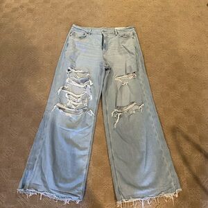 Distressed Light Blue Wide Leg Jeans